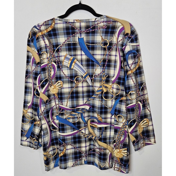 J.McLaughlin Western Bull Horn Chain Rope Catalina Cloth Womens XL Plaid Top - Picture 3 of 4
